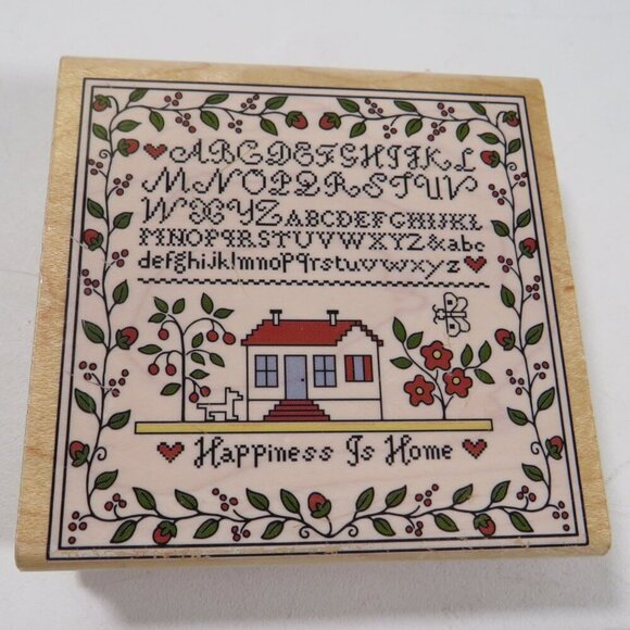 Rubber Stamps Wood Mounted (Sampler "Happiness is Home" & Alphabet) - Picture 1 of 6